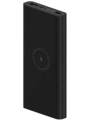White or black 10000mAh power bank with USB Type-C input and wireless charging output