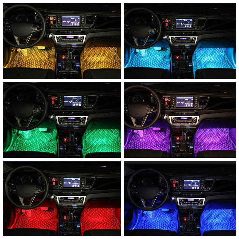 Stylish car interior mood lighting kit with remote control for customizable LED illumination