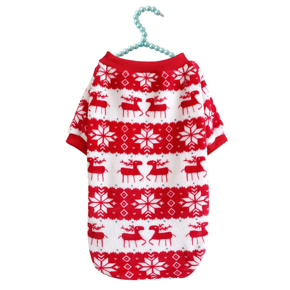 Christmas dog sweater in big red, warm padded pet clothing for winter