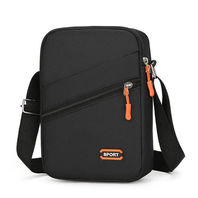 Ultra-light Oxford cloth commuter crossbody bag in solid colour with contrast stitching.
