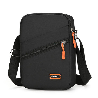 Ultra-light Oxford cloth commuter crossbody bag in solid colour with contrast stitching.