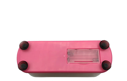 Blue analog ultrasonic cleaner measuring 17x6x8cm with four suction cups and battery compartment