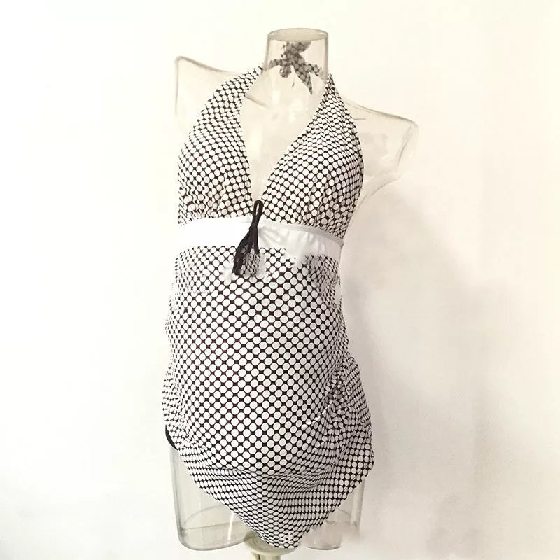 Adjustable maternity swimwear in black with options for steel support