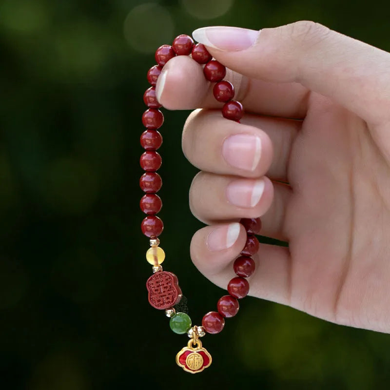 Emperor sandstone bracelet with fu character charm in New Chinese style