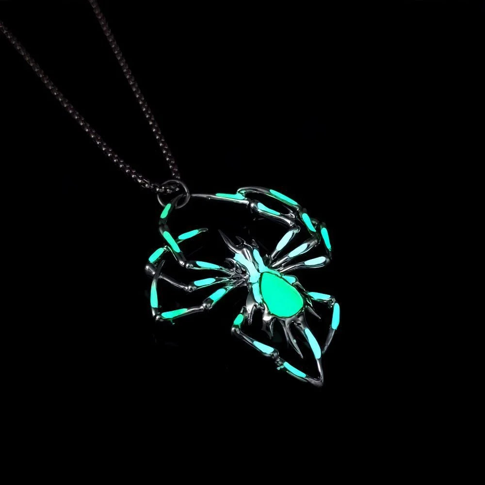 Glow-in-the-Dark Halloween Spider Necklace - Luminous Jewelry with Vintage-Inspired Stereo Design