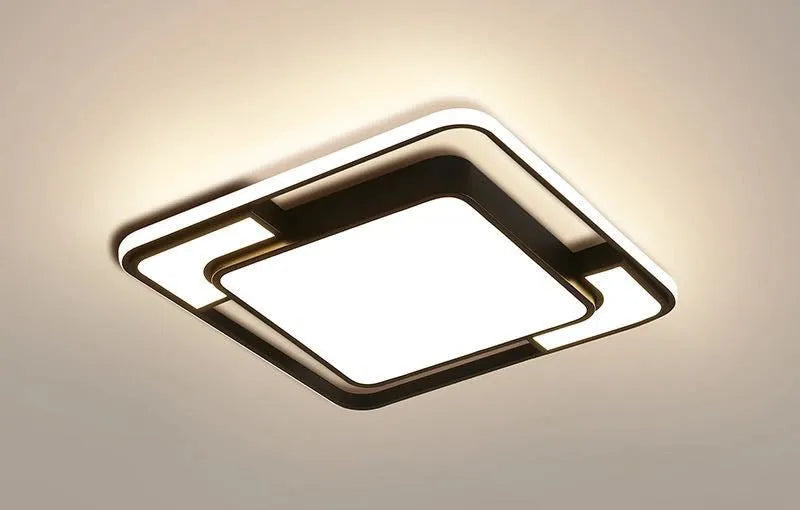 White square LED ceiling lamp with three-colour light, 42x42cm dimensions