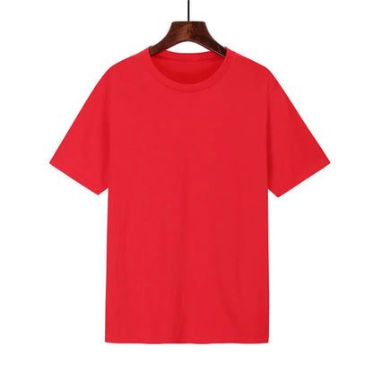 A man's loose-fitting black cotton T-shirt with short sleeves on a hanger.