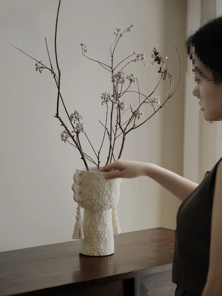 Ceramic Binaural Tassel Flower design succulent pot in Silent Wind style, showing high and low model variants.