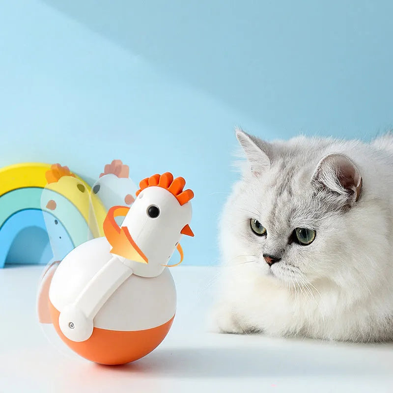 Electric cat toy chicken glass laser sound cat toy with automatic infrared sensor, self-balancing movement, squeaking function, and cat calling device in green or orange colours