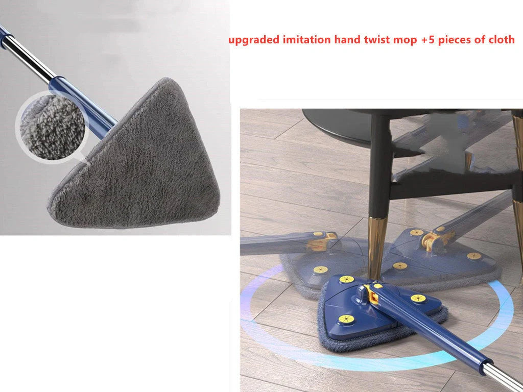 Extendable Triangle Mop with 360° rotatable head for deep cleaning floors, walls, and ceilings