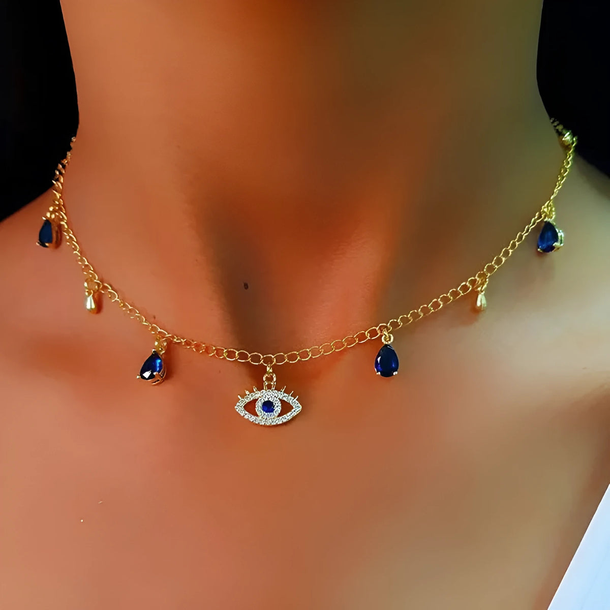 Gold plated alloy Devil's Crystal Necklace with pendant, adjustable 21cm to 50cm circumference, fashion women's jewellery