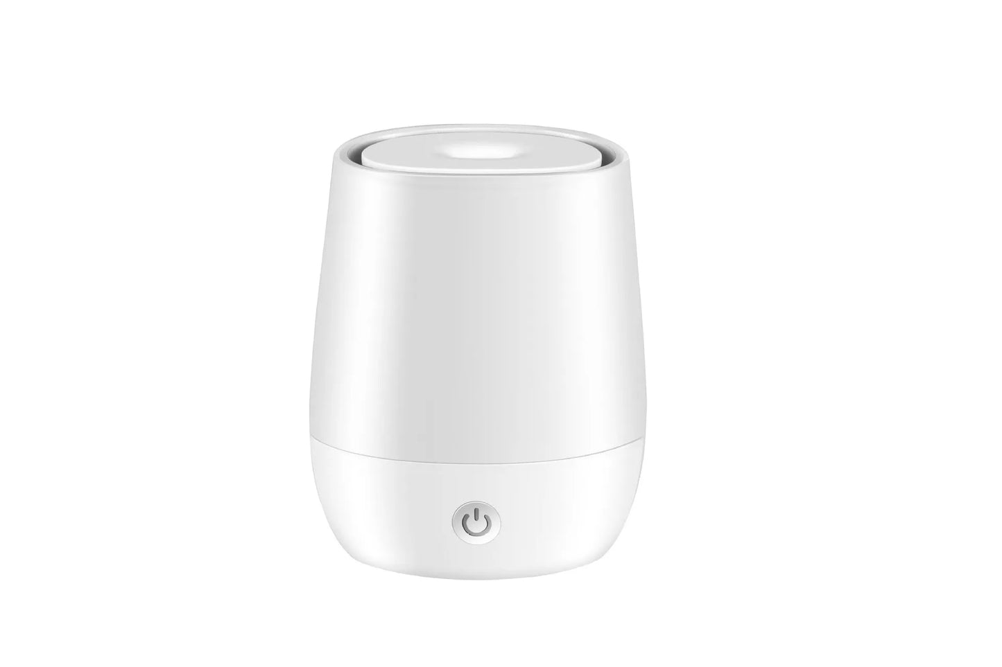 White USB aroma diffuser with simulated flame lighting effect on a wooden surface.