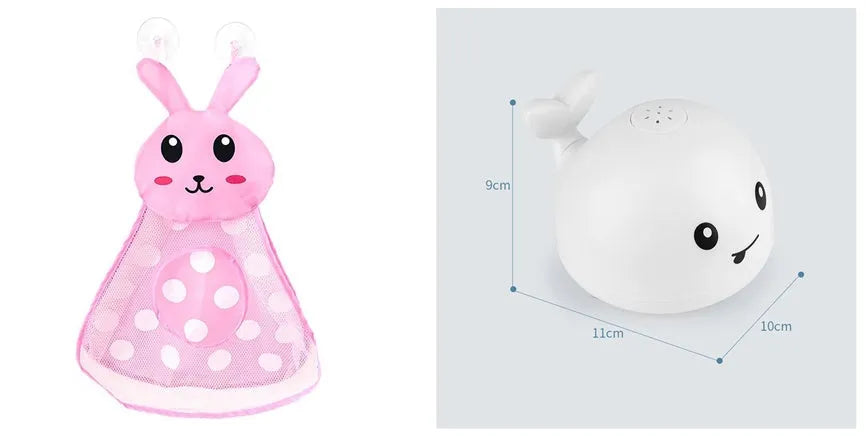 Grey or white electric whale bath toy spraying water with LED lights on a base.