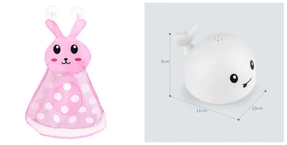 Grey or white electric whale bath toy spraying water with LED lights on a base.