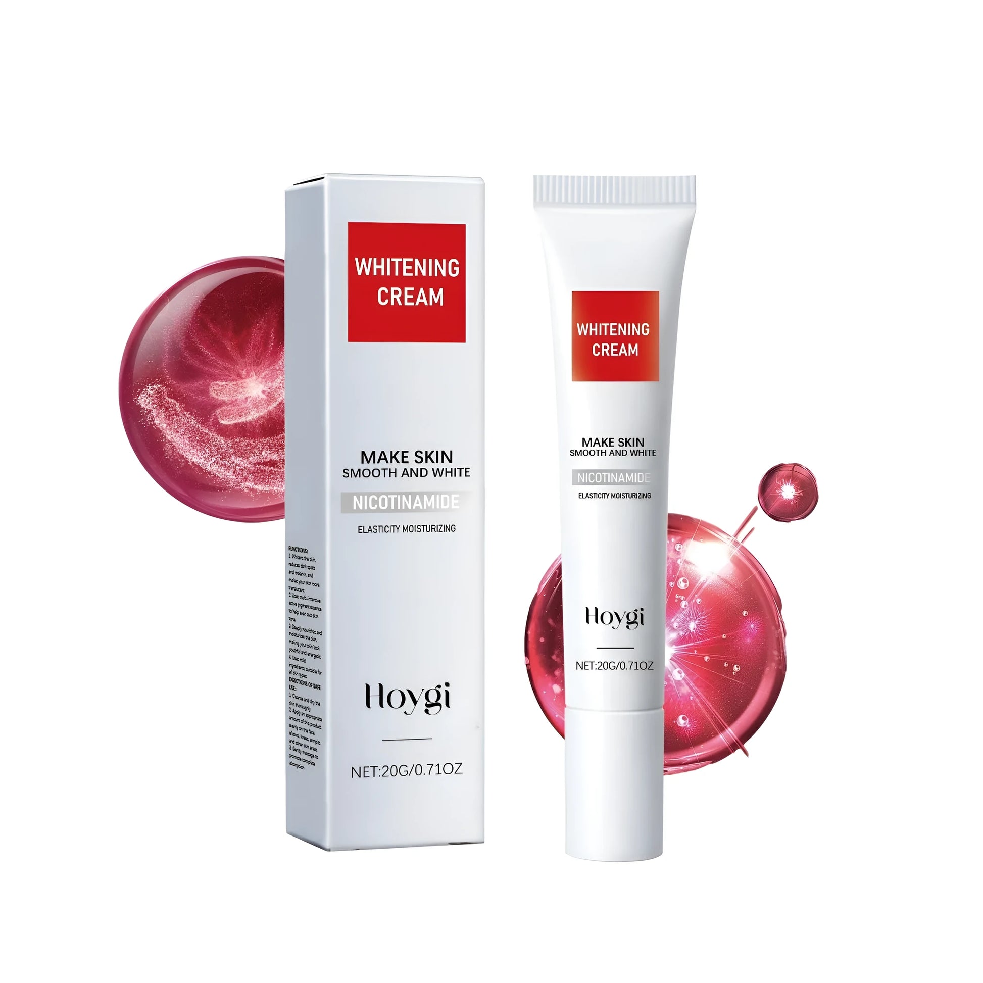 20g container of whitening brightening cream with nicotinamide and vitamin C formula