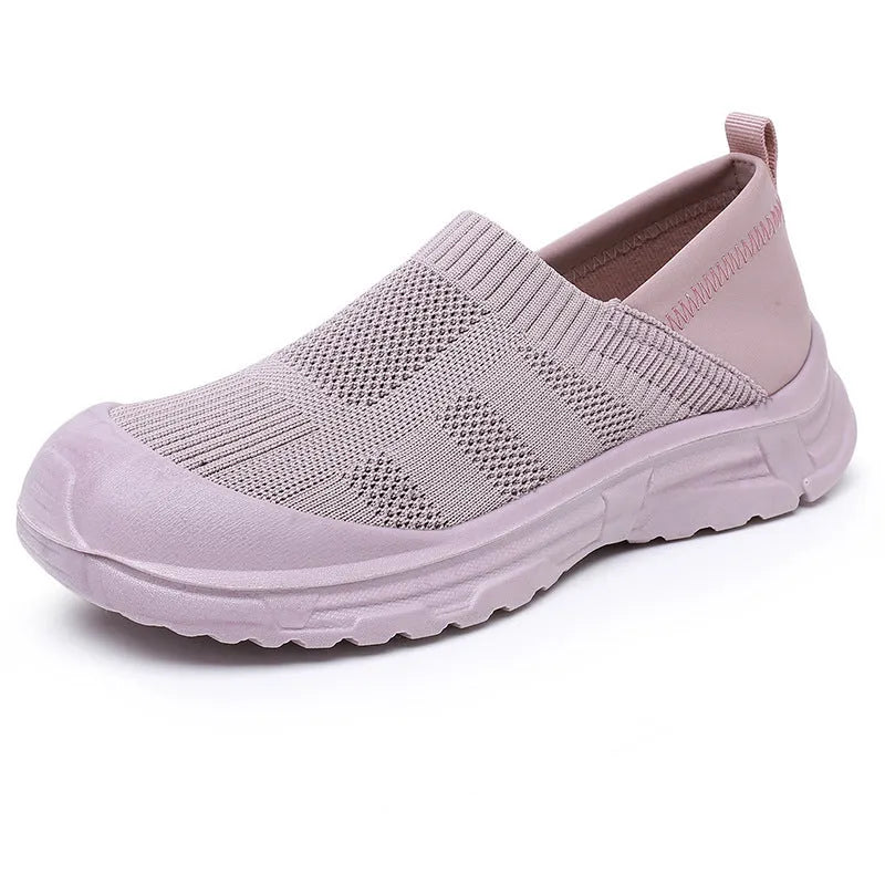 Women's black one pedal slip-on shoes with breathable cloth upper and PVC sole