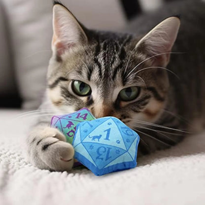 Plush dice-shaped cat toy with organic catnip filling in multiple colour options