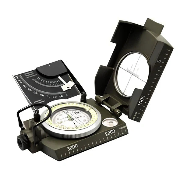 CD metal ABS compass with adjustable tripod in Army Green for geographic surveys, 360-degree dial and stable base