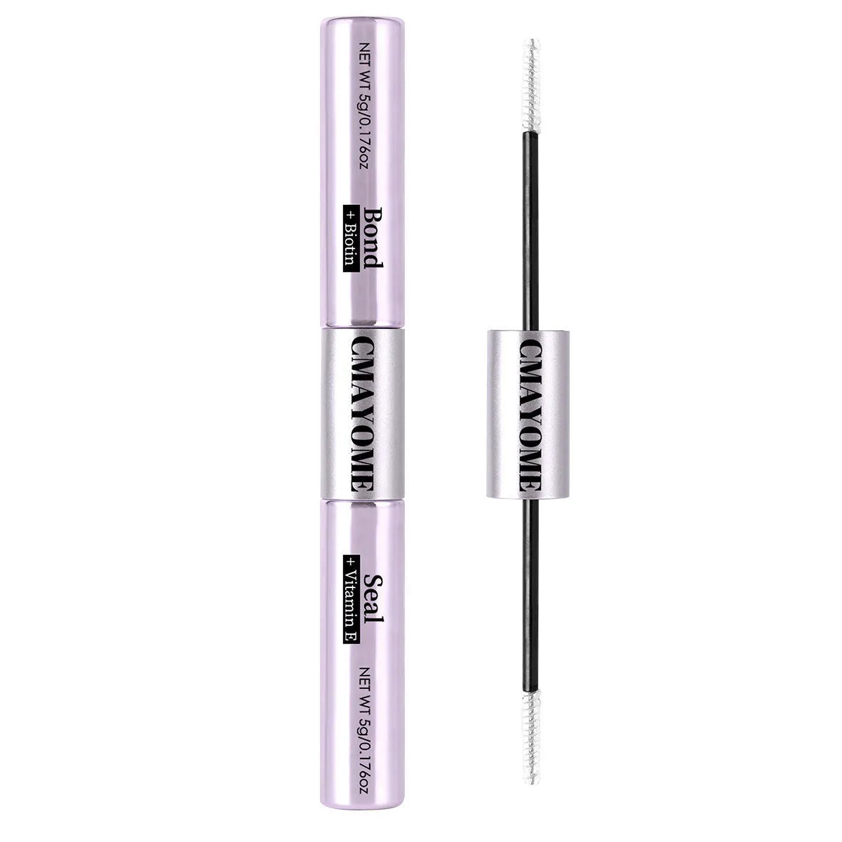 Double-headed eyelash glue tube with two applicator tips for precise lash application.