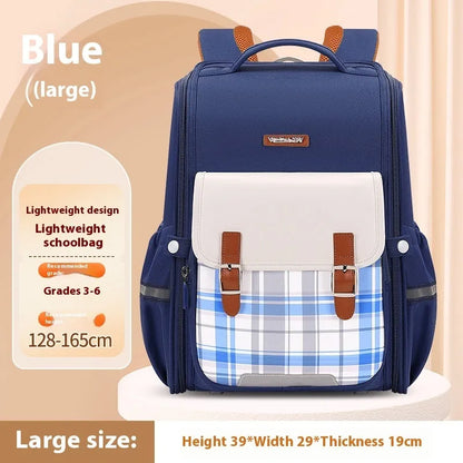 Navy blue Oxford cloth student backpack with large main compartment and adjustable straps.