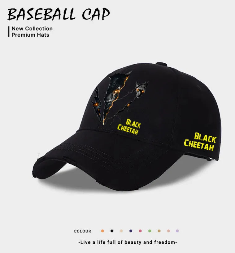 Men's European and American style baseball cap in polyester available in beige, black, and blue colours