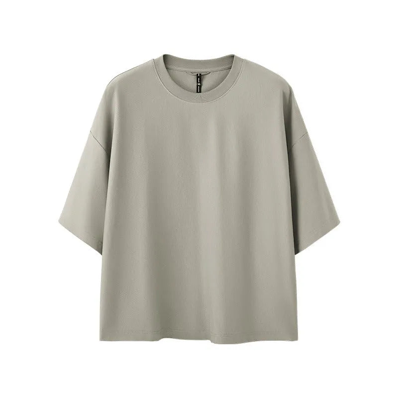 Men's sand grey quick-drying short sleeve T-shirt with loose regular fit on hanger