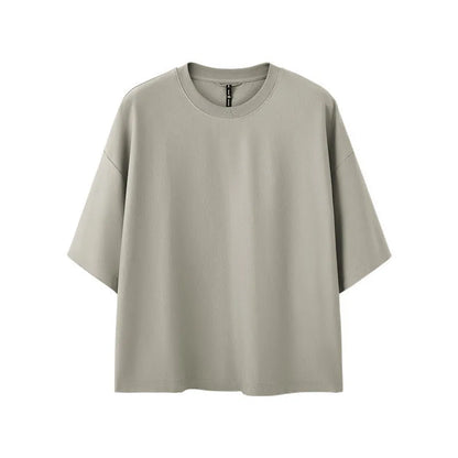 Men's sand grey quick-drying short sleeve T-shirt with loose regular fit on hanger
