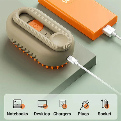 Premium 3-in-1 Pet Grooming Brush with Gentle Steam Spray, Massaging Comb, and Hair Removal Function for Cats and Dogs