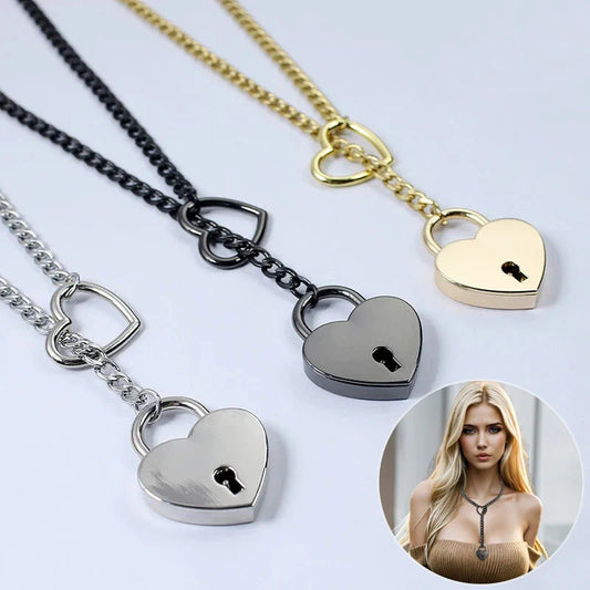 Adjustable heart-shaped O-ring slip chain necklace in alloy