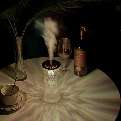 Wild Waist desktop humidifier in romantic atmosphere lamp mode, 86x86x193mm size with 270mL tank and USB cable