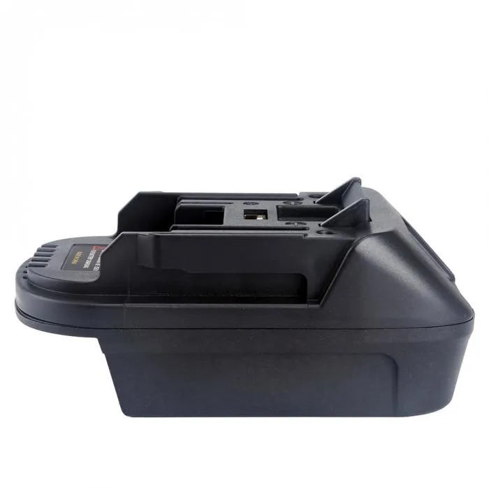 Black battery adapter for converting Milwaukee DM18M tools to MAKITA H99F batteries