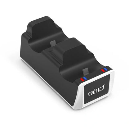 PS5 Wireless Controller Dual Charge Dock in black and white, charging two controllers simultaneously