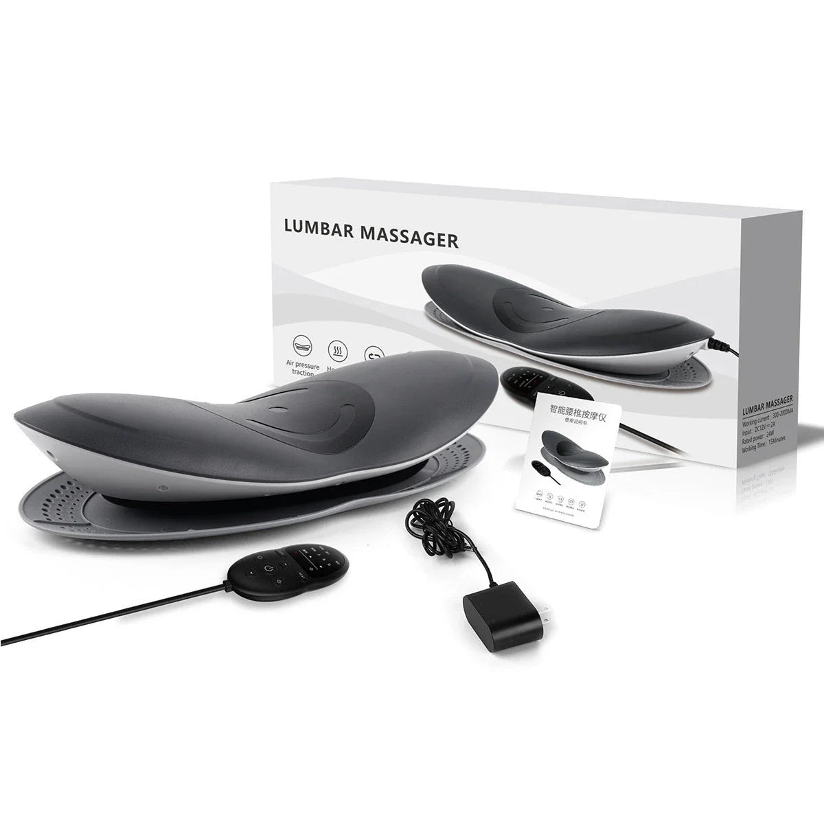 Premium lumbar support massage device with intelligent traction, heat therapy, and vibration massage functions for relieving back pain and muscle fatigue