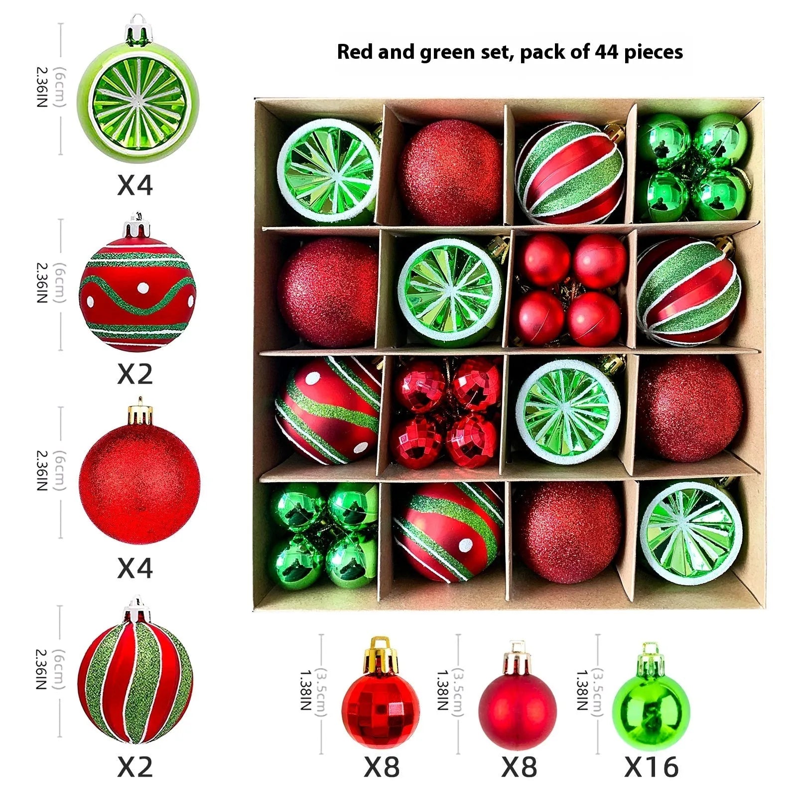 Christmas decoration pendant set with electroplated balls and painted gifts in cowhide presentation box