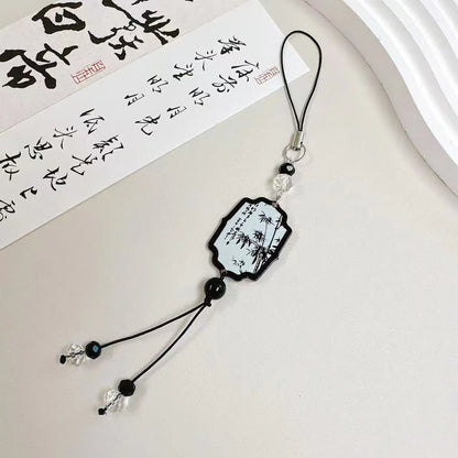Guofeng style bead keychain with floral pattern and baked varnish finish in Fan colour.