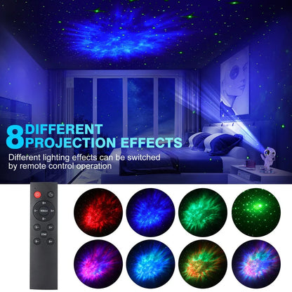 White enamel astronaut starlight projection lamp on base, projecting northern lights and stars, size 22.5 x 12.5 x 12.5cm, USB powered