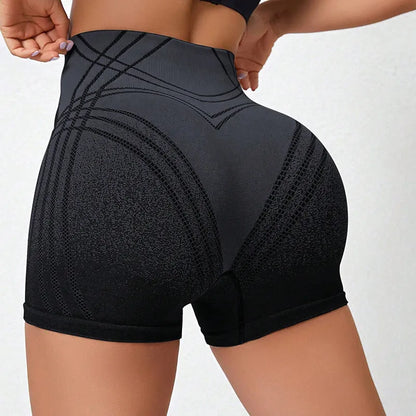 Women's brown gradient high waisted fitness shorts for yoga and running
