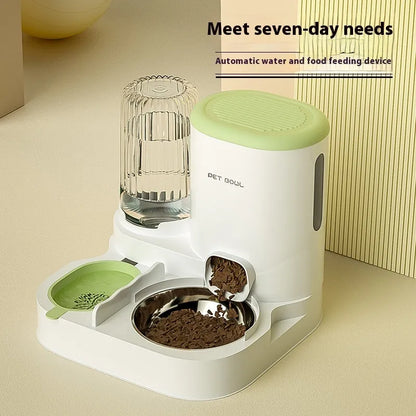 Automatic cat water fountain with dual stainless steel bowls in avocado green colour