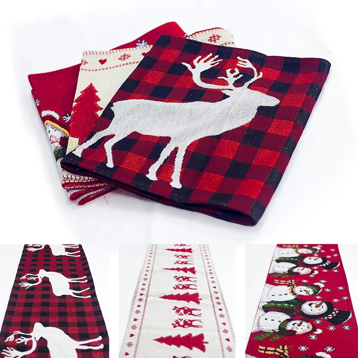 Christmas Elk Snowman Table Runner for festive holiday decor