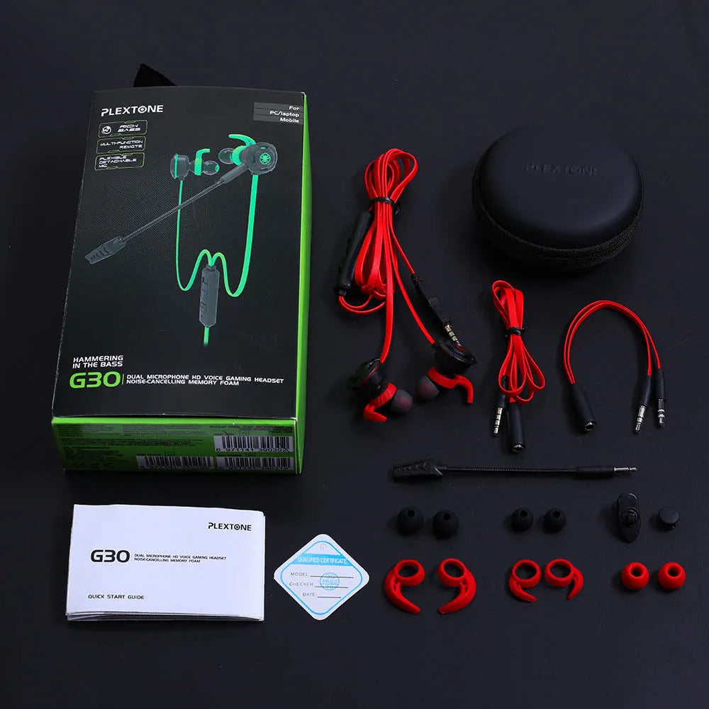 Shuangmai wired in-ear computer gaming headset with 1.5cm cable in black, green, or red colour