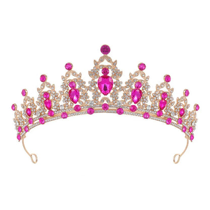 Baroque-style bridal crown headdress with sparkling rhinestones on a lightweight alloy frame, shown in silver colour.