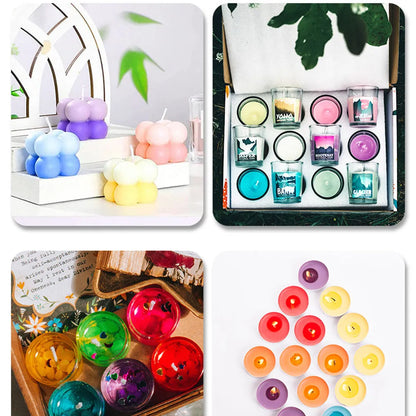 DIY candle and soap pigment concentrate set with 30 colour options in 10ml bottles