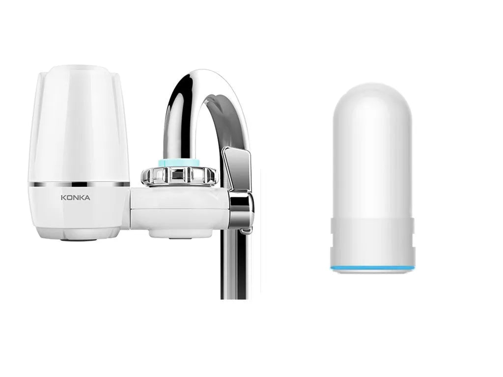 White kitchen faucet water filter with ceramic cartridge and universal tap adapter