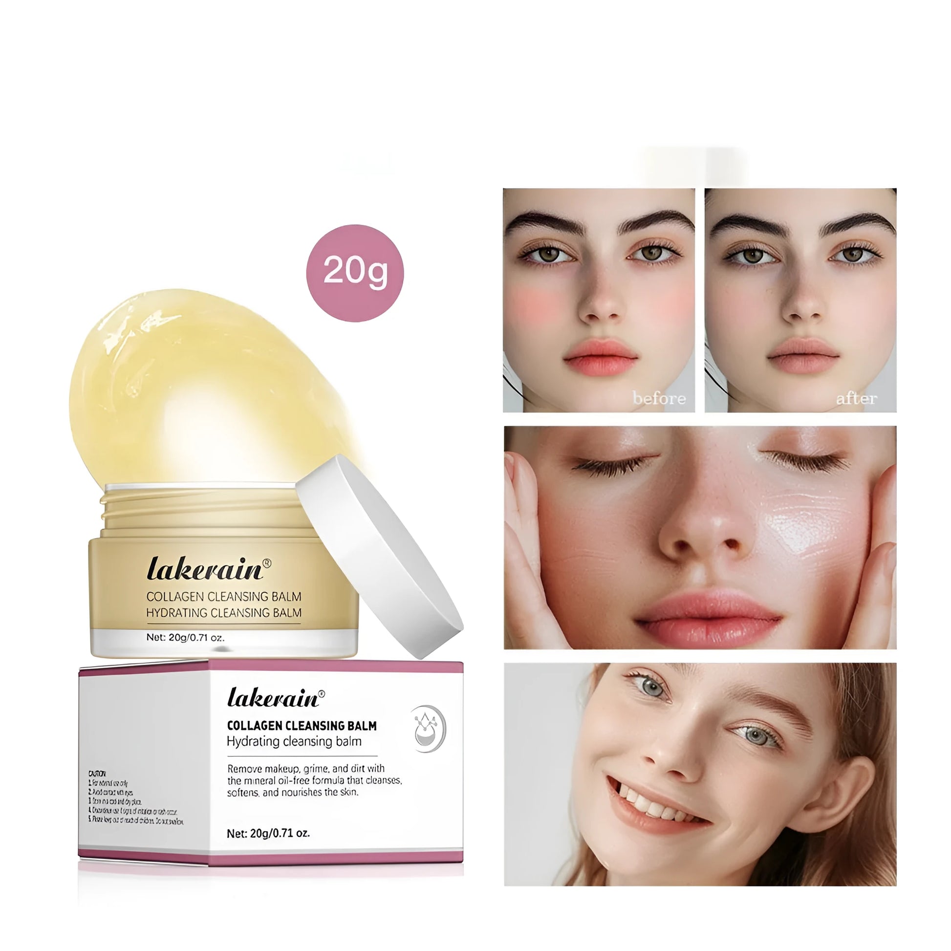 Makeup remover cleansing cream in 20g container, options shown for Original, Rose and Fragrance-Free variants.