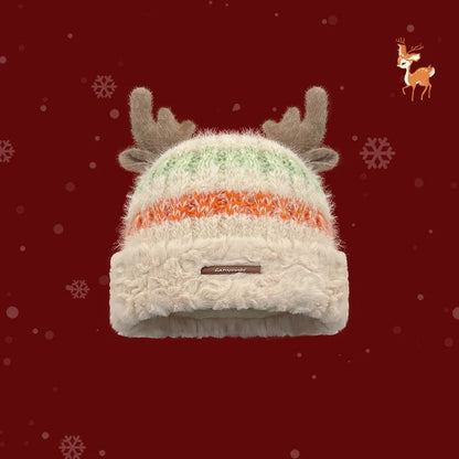 Christmas knitted hat with deer antler design in various colours