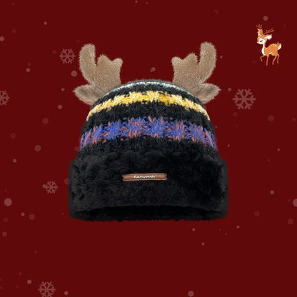 Christmas knitted hat with deer antler design in various colours