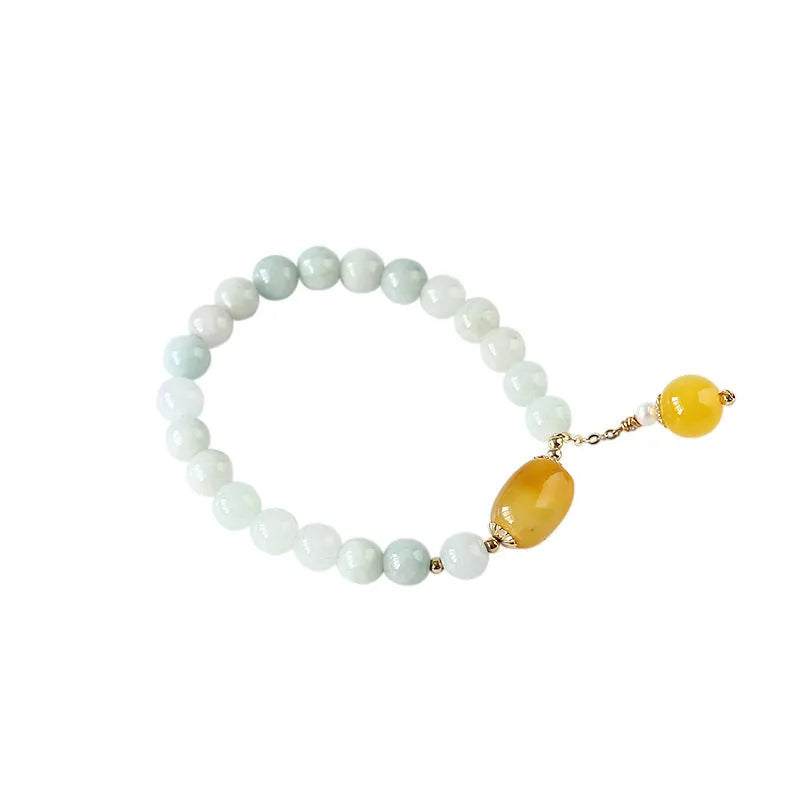 Geometric women's bracelet with hanging agate tassel and 14K gilded elements