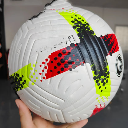 Fluorescent green size 5 football with seamless thermal adhesive panel construction
