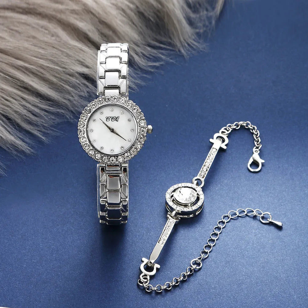 Women's diamond bracelet watch with 3cm round case, stainless steel strap, gold or silver, with bracelet and box option