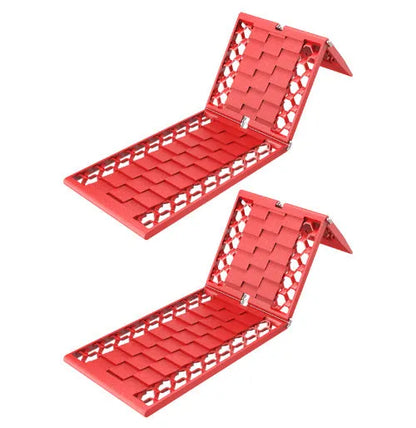 Orange folding vehicle rescue board showing folded and unfolded positions with anti slip rubber surface